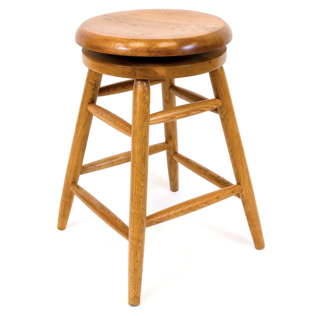 Solid Medium Oak Backless Saddle Swivel 24-inch Counter Height Barstool
