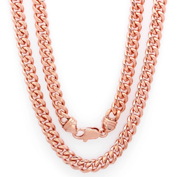 Sterling Essentials Rose Gold Overlay Men's Cuban Link Chain (22 24 inches) Caribe Gold Men's Necklaces