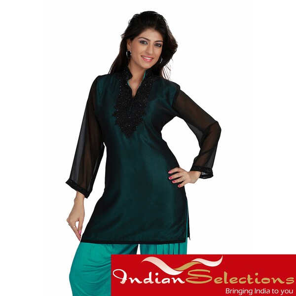 Handmade Black Fine Georgette Beaded Kurti Tunic (India)