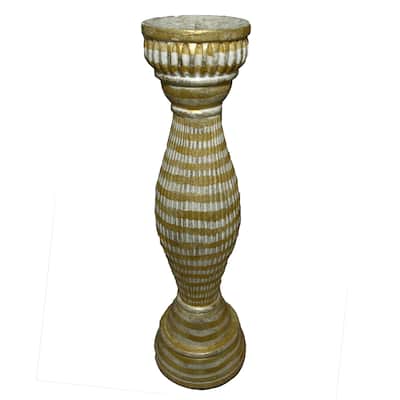 Handmade Gold and White Carved 20-Inch Wood Candlestick (Indonesia) - Green