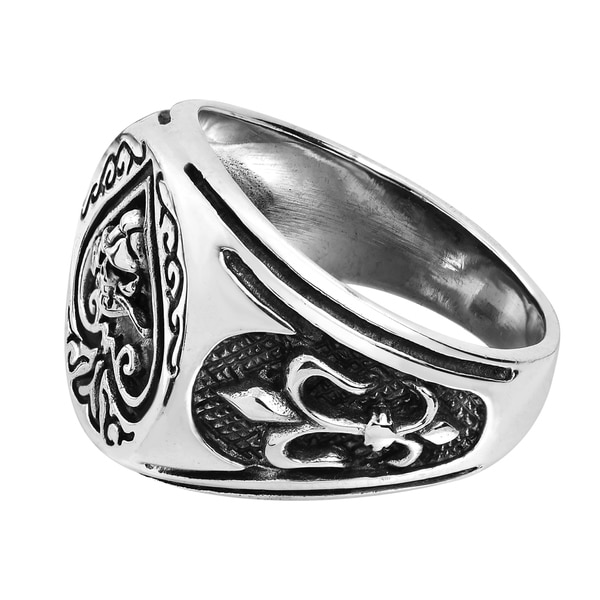 AeraVida Ace of Spade Fleur De Lis Skull Rose .925 Sterling Silver Ring