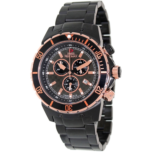 Swiss Precimax Men's 'Pursuit Pro' Black/ Rose Goldtone Swiss Chronograph Watch Swiss Precimax Men's More Brands Watches