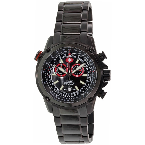 Swiss Precimax Mens Squadron Pro Black Steel Chronograph Watch with