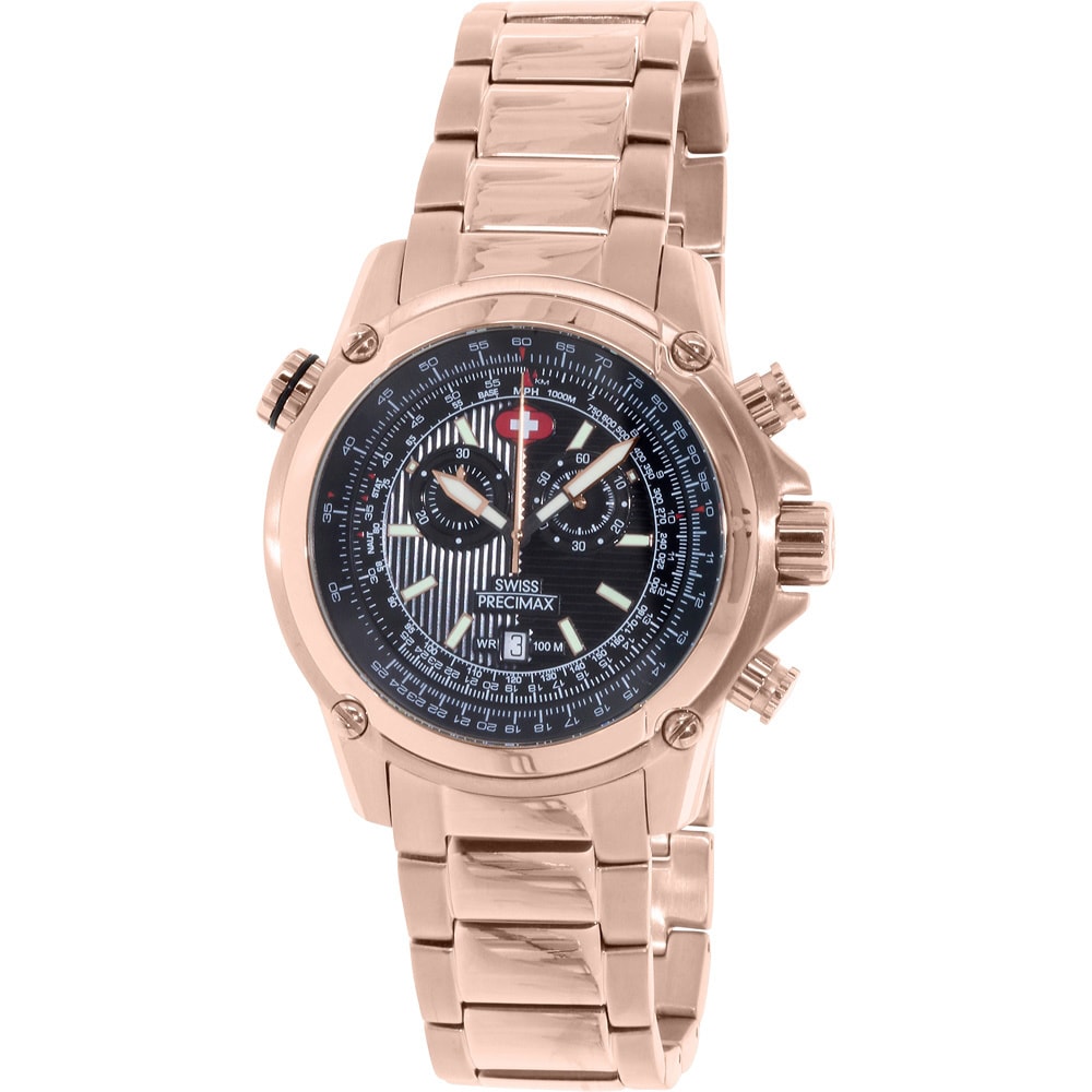 Swiss Precimax Mens Squadron Pro Rose Gold Steel Chronograph Watch