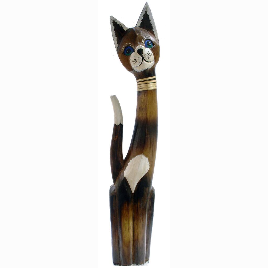 Hand-Carved Cat Figurine Rattan Bow Tie (Indonesia)