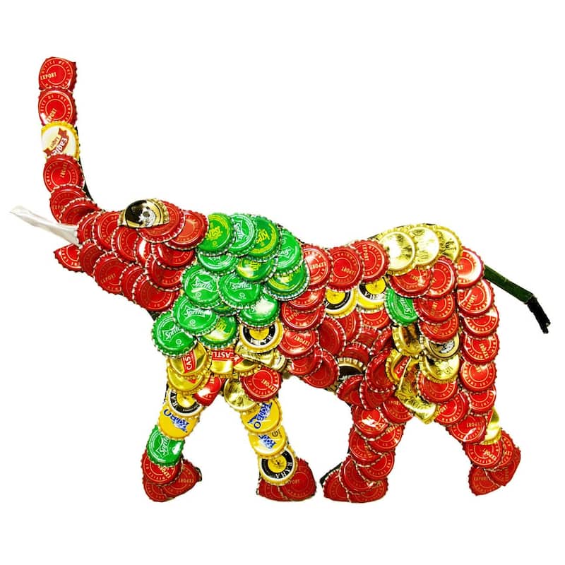 Refurbished Handmade Recycled Bottle Cap 12-inch Elephant Wall Plaque (Kenya) - 12" x 12"