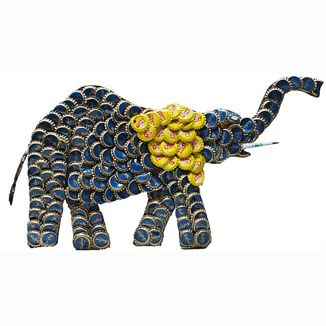 Refurbished Handmade Recycled Bottle Cap 12-inch Elephant Wall Plaque (Kenya) - 12" x 12"