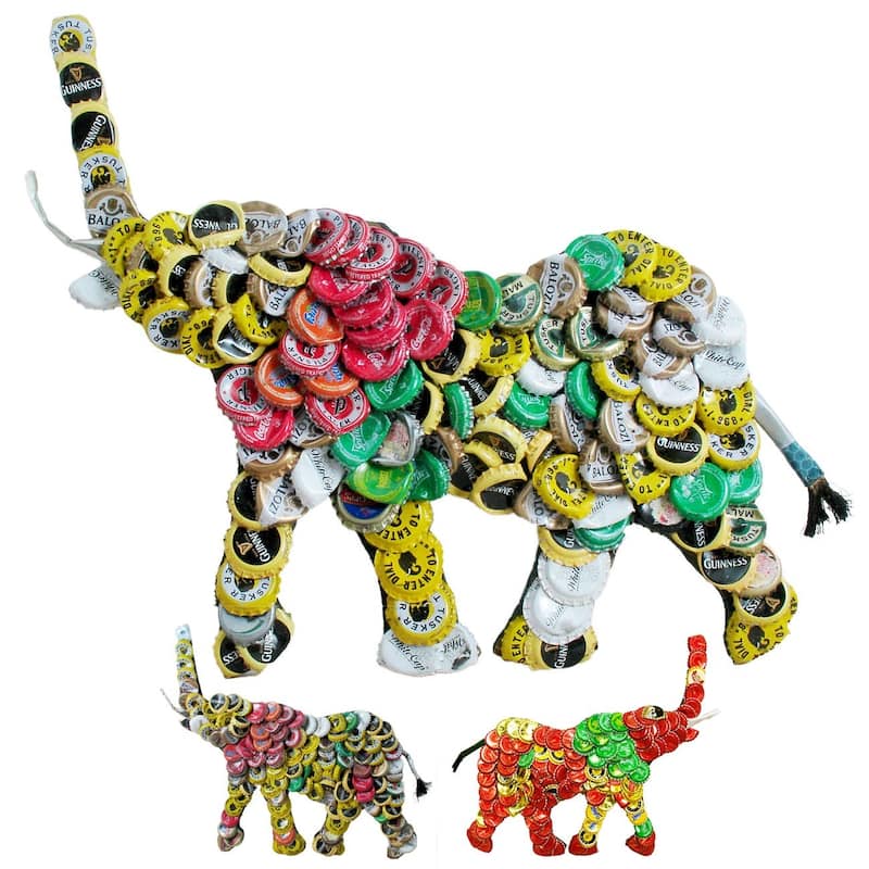 Refurbished Handmade Recycled Bottle Cap 12-inch Elephant Wall Plaque (Kenya) - 12" x 12"