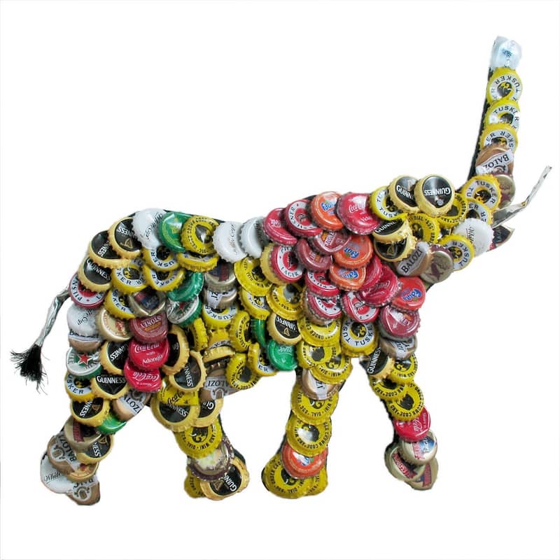 Refurbished Handmade Recycled Bottle Cap 12-inch Elephant Wall Plaque (Kenya) - 12" x 12"
