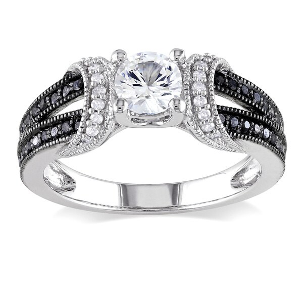 Miadora Sterling Silver Sapphire or Morganite and 1/4ct TDW Diamond Engagement Ring