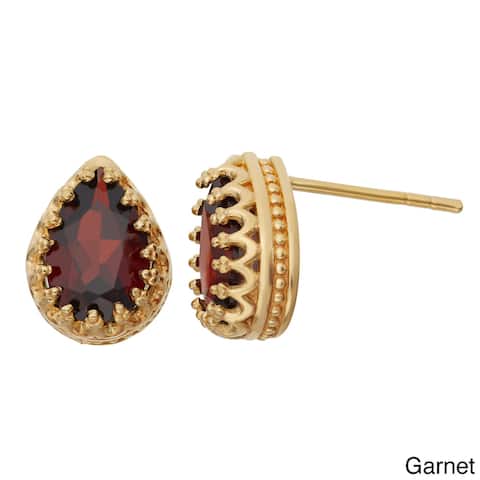 Gioelli Gold over Silver Pear-cut Gemstone Crown Earrings