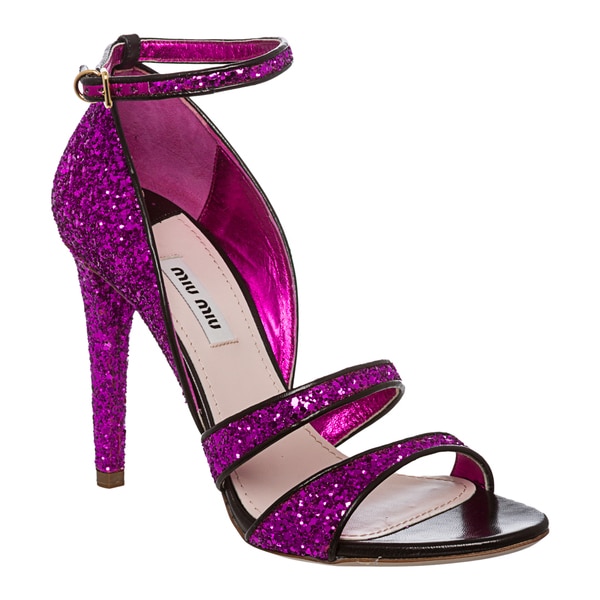Shop Miu Miu Women's Purple Glitter Stiletto Sandals - Free Shipping ...