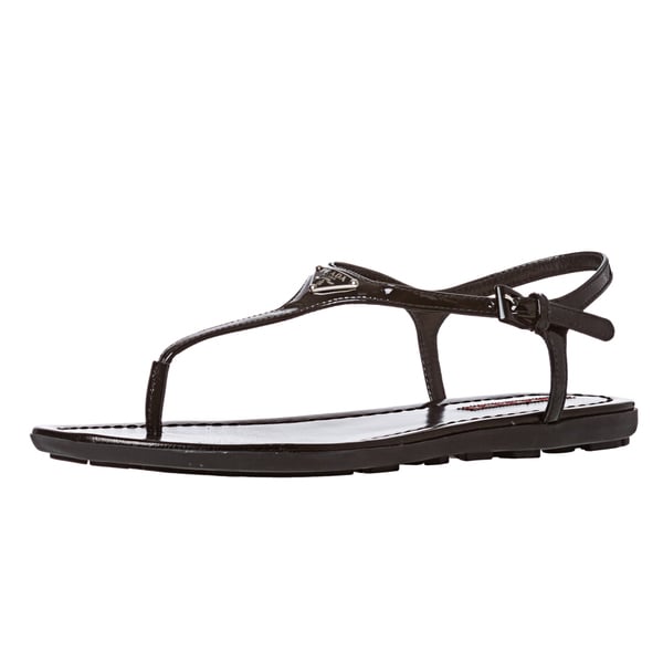 Prada Women's Black Patent Leather Thong Sandals - 15317075 - Overstock ...