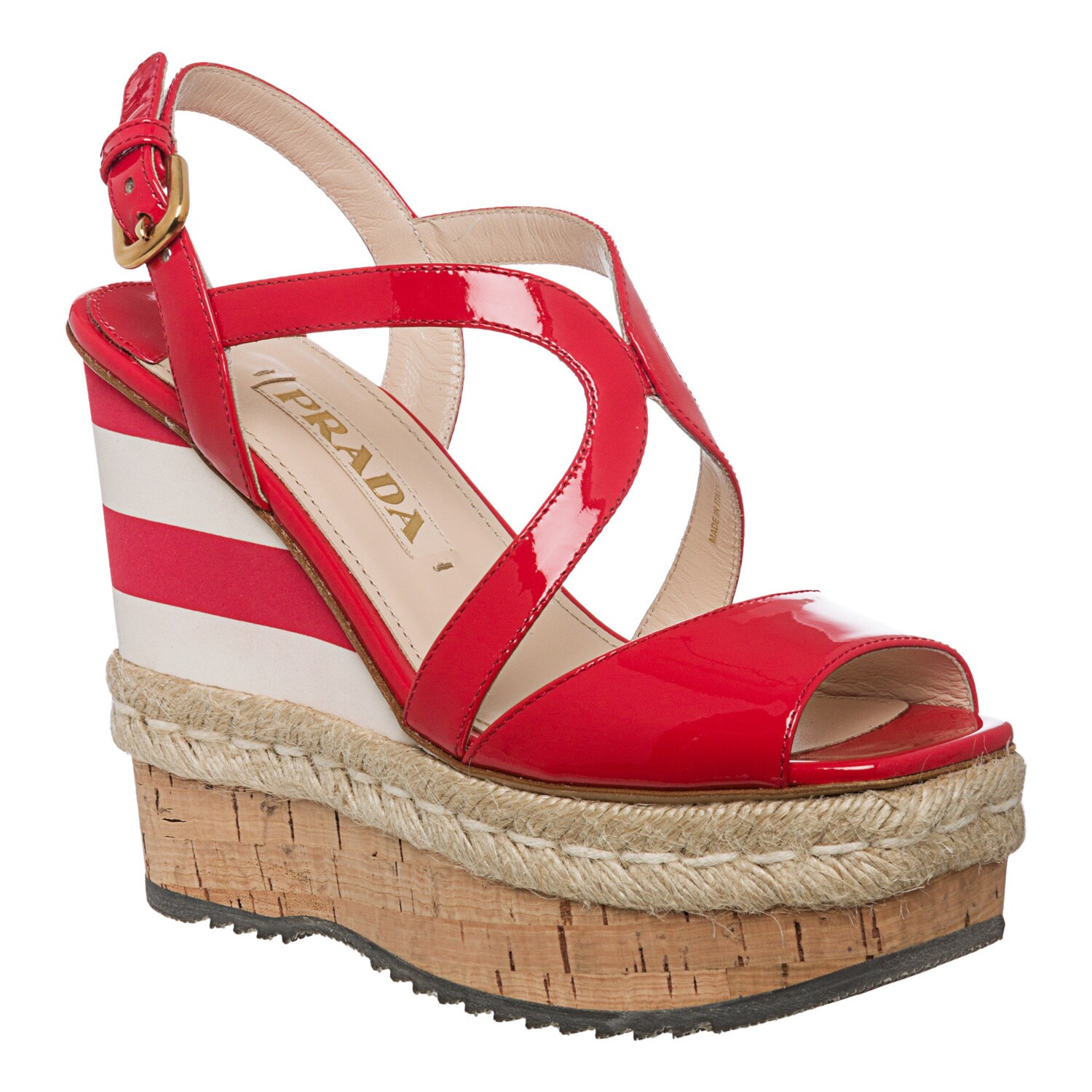 red patent wedges