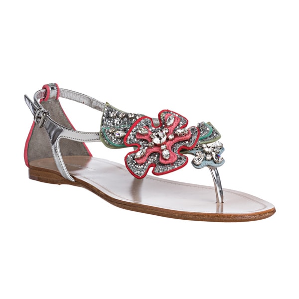 Miu Miu Women's Glitter Floral Applique Thong Sandals - Free Shipping ...
