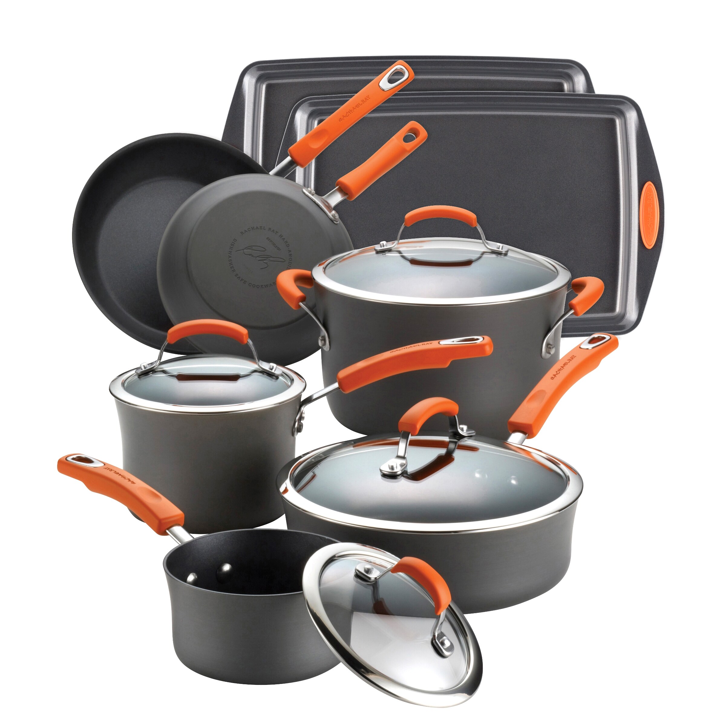 Rachael Ray Porcelain 14 Piece Cookware Set, Gradient Orange