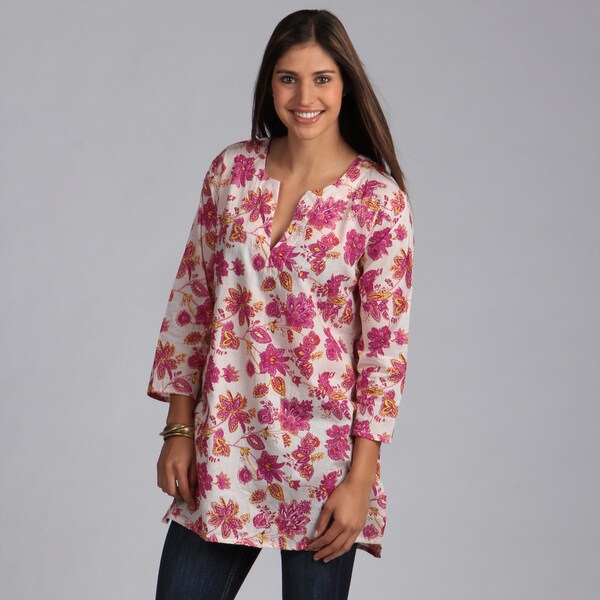 Shop Handmade Pink Floral Cotton Tunic (India) - Free Shipping On ...