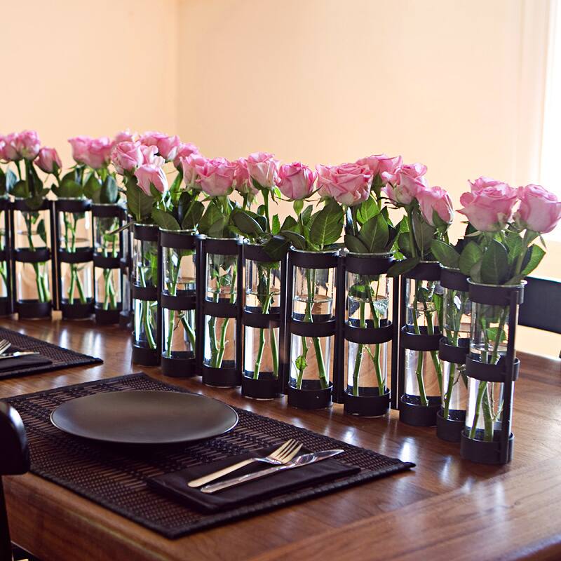 Large Metal Hinged 6-glass Vials Vase