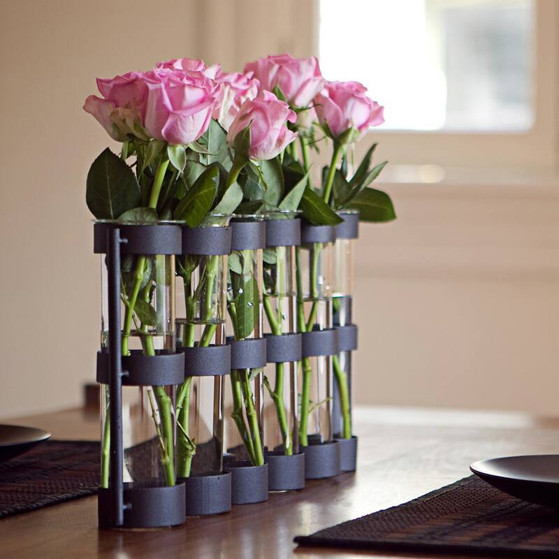 Large Metal Hinged 6-glass Vials Vase