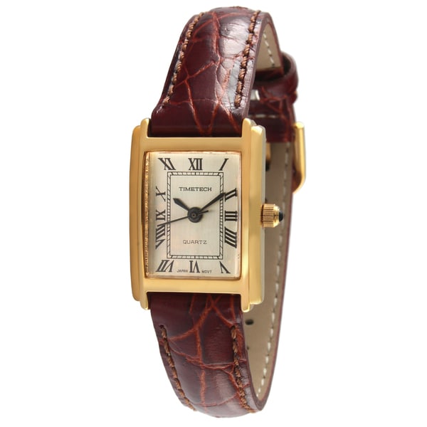 Timetech Women's Brown Leather Strap Rectangular Case Watch Free