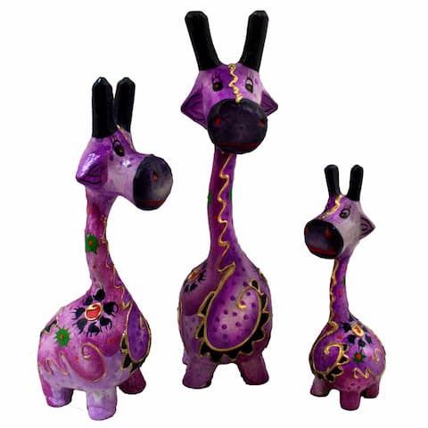 Handmade 3-piece Whimsical Purple Giraffe Statue Set