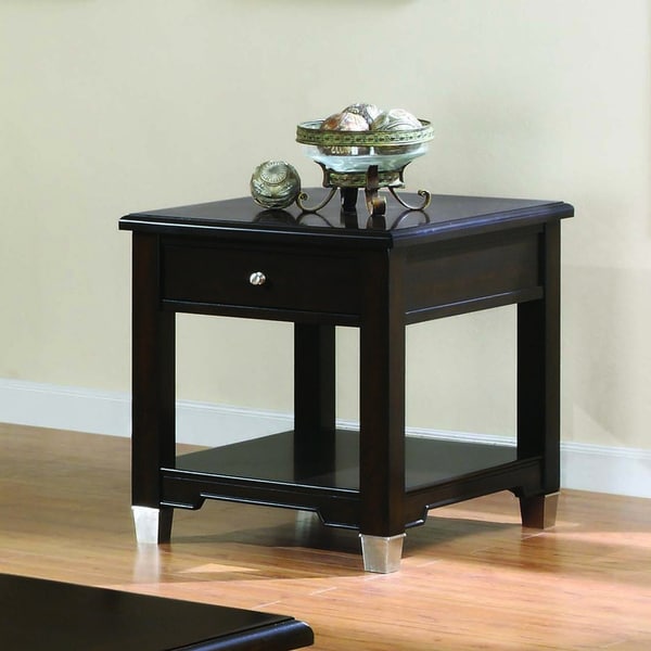 Walnut Veneer End Table with One Drawer - Overstock - 7946211