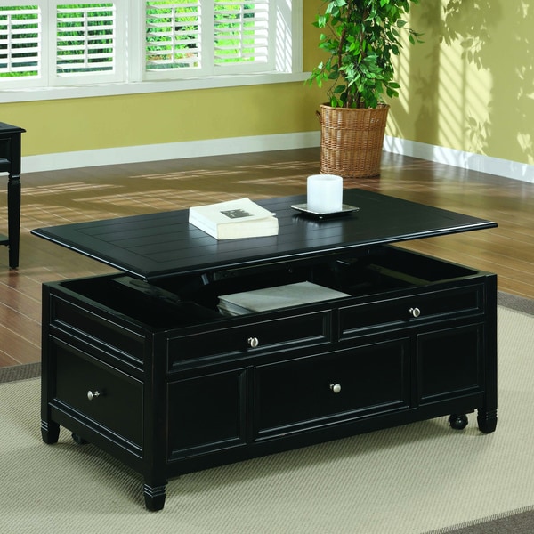 Black Solid Wood Lift Top Storage Cocktail Table - Free ...