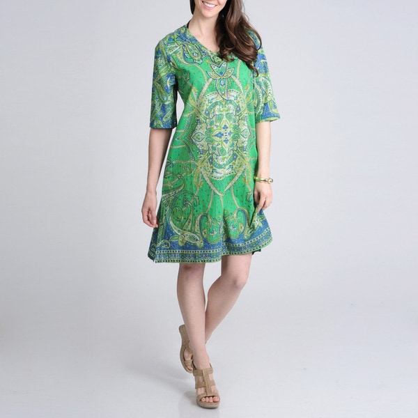 La Cera Women's Green Paisley V neck Cover Up La Cera Cover Ups & Sarongs