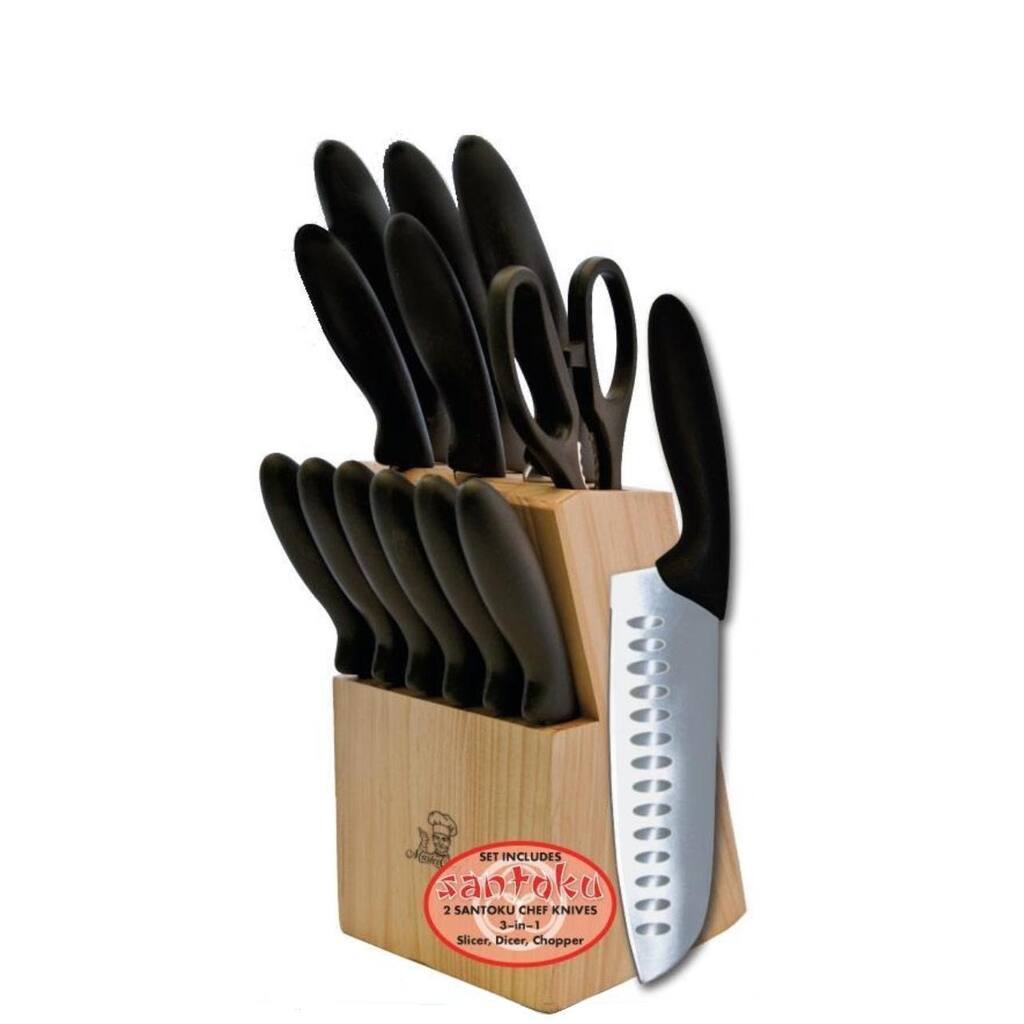 Masterchef Cutlery 13-piece Eversharp Ergonomically Handled Kitchen Knife Set with Two 7, and 5-inch Santoku Chef Style Knives