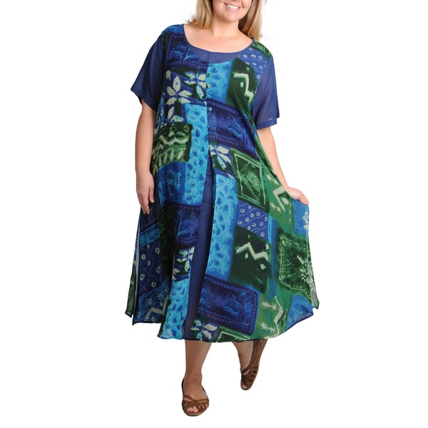 Shop La Cera Women's Plus Size Short Sleeve 2-layer Leaf Print Dress ...
