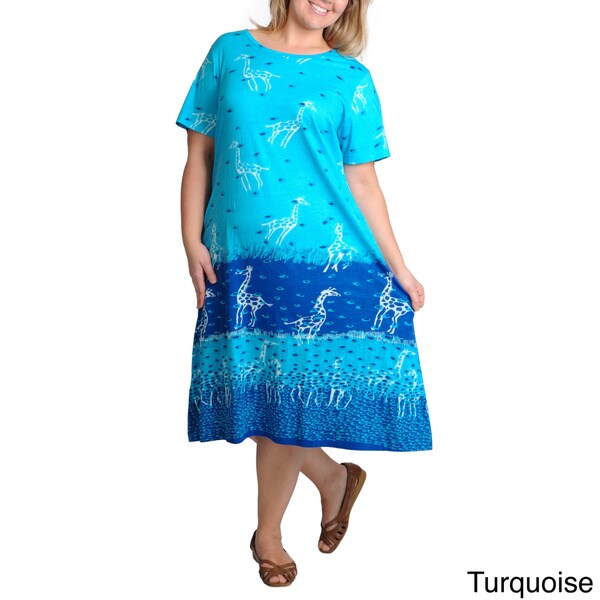 La Cera Cotton Plus Dresses A-Line Knit Short Sleeve in Simply Turquoise