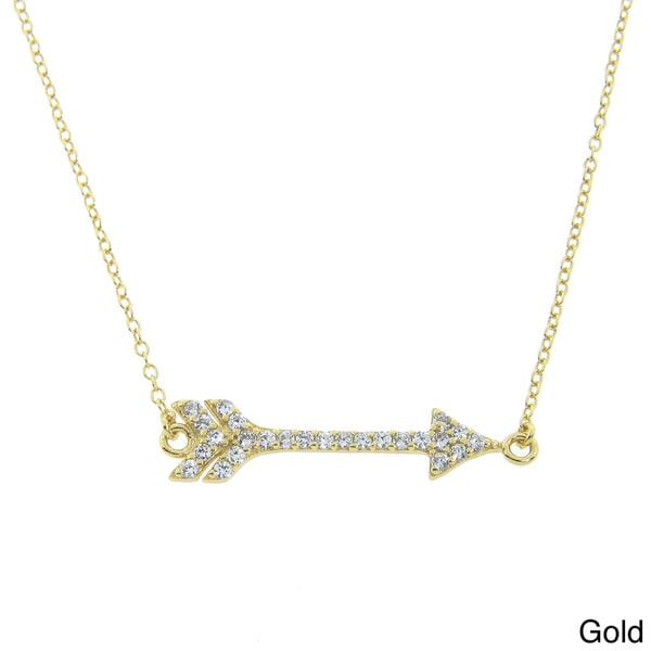 Eternally Haute Gold over Sterling Silver CZ Sideways Cupid's Arrow Necklace. Opens flyout.