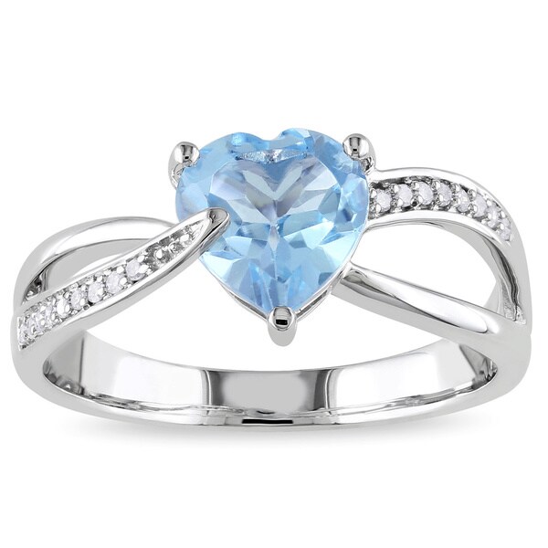Shop Miadora 10k White Gold Blue Topaz and Diamond Heart Ring ...