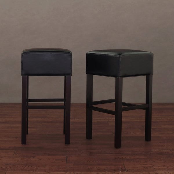 Shop Cube Black Leather Bar Stools (Set of 2) - Free Shipping Today ...