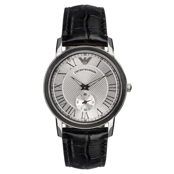 Shop Armani Classic Women's Black Leather Strap Watch silver Free