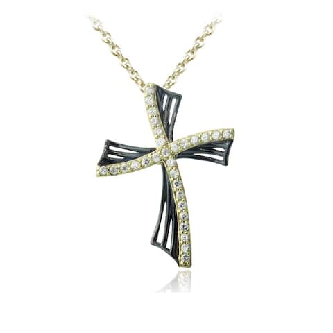 Icz Stonez 18k Gold over Silver Cubic Zirconia Ribbon Cross Necklace