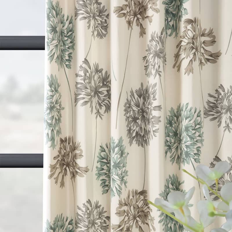 Exclusive Fabrics Allium Botanical Floral Printed Cotton Room Darkening Curtain (1 Panel)