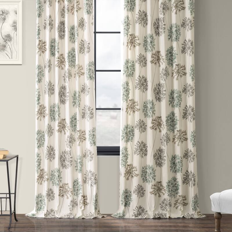 Exclusive Fabrics Allium Botanical Floral Printed Cotton Room Darkening Curtain (1 Panel)