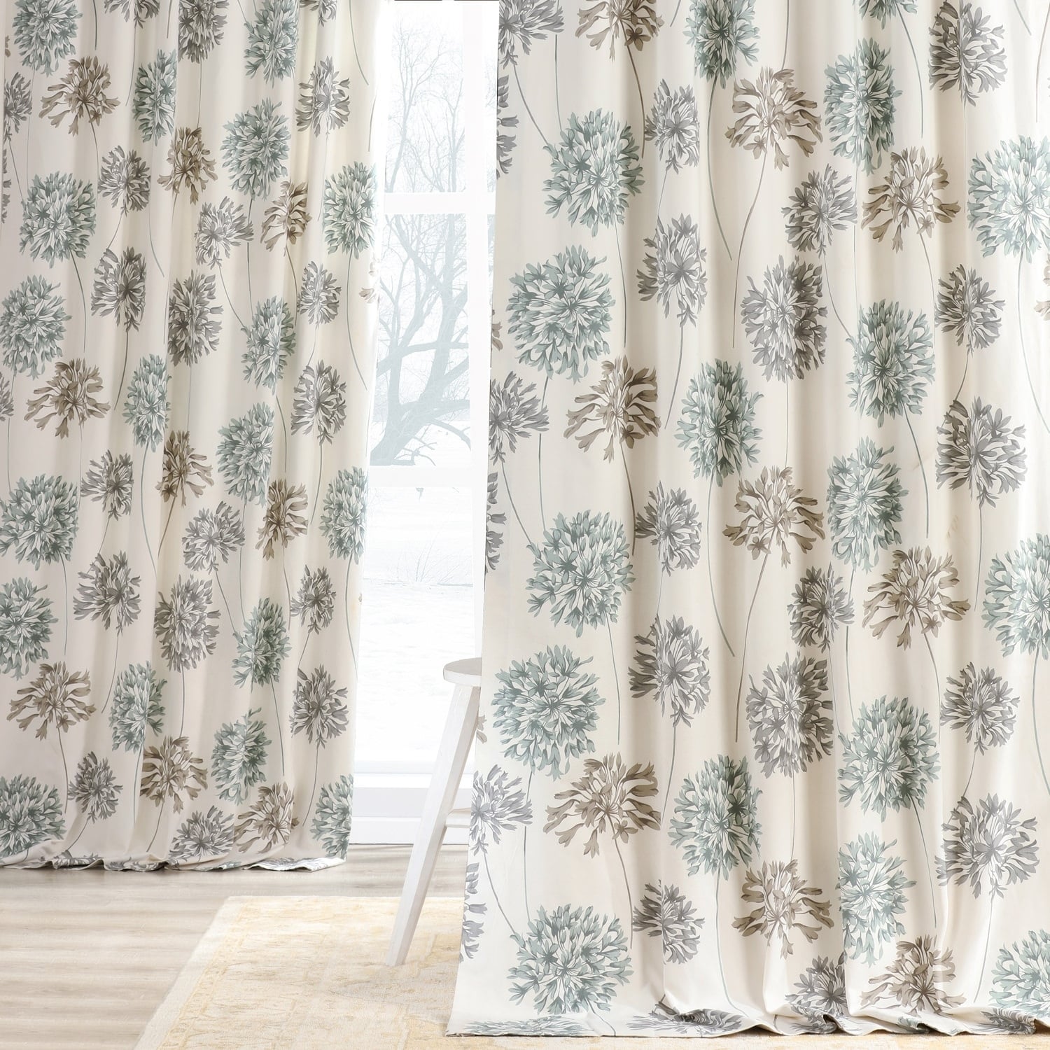 Exclusive Fabrics Allium Botanical Floral Printed Cotton Room Darkening Curtain (1 Panel)
