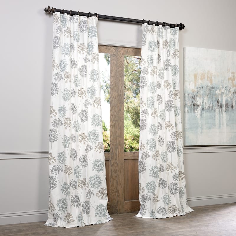 Exclusive Fabrics Allium Botanical Floral Printed Cotton Room Darkening Curtain (1 Panel) - 50 x 96 - Blue/Grey