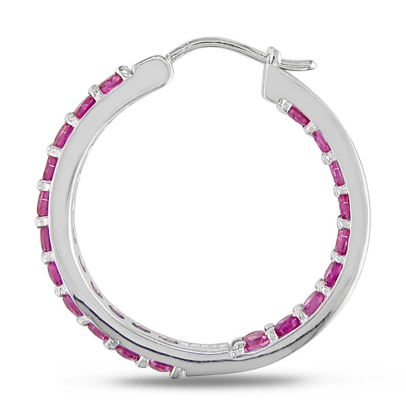 Miadora Sterling Silver Gemstone Inside Outside Hoop Earrings