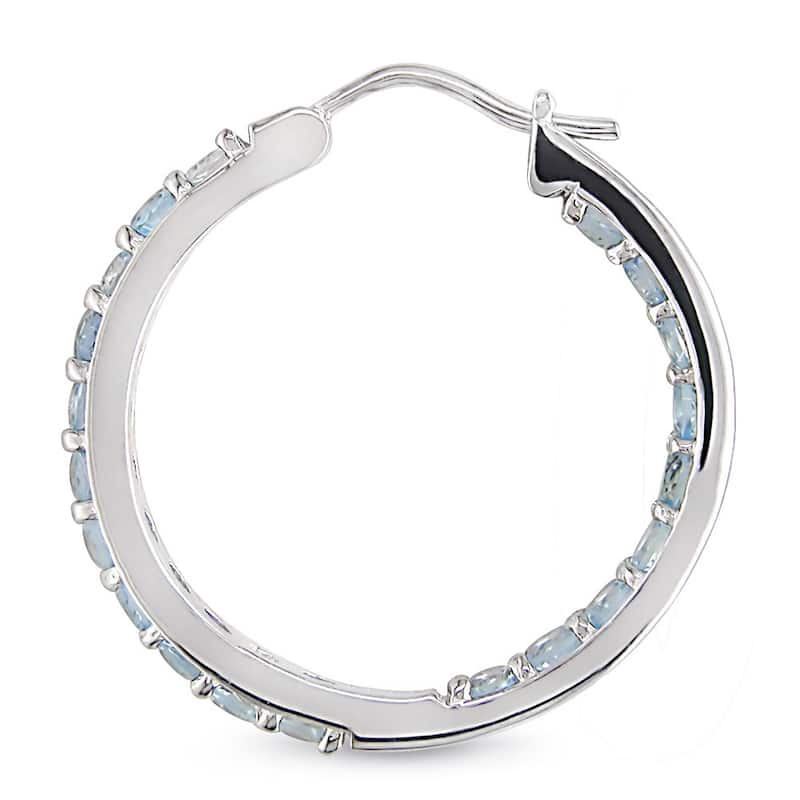 Miadora Sterling Silver Gemstone Inside Outside Hoop Earrings