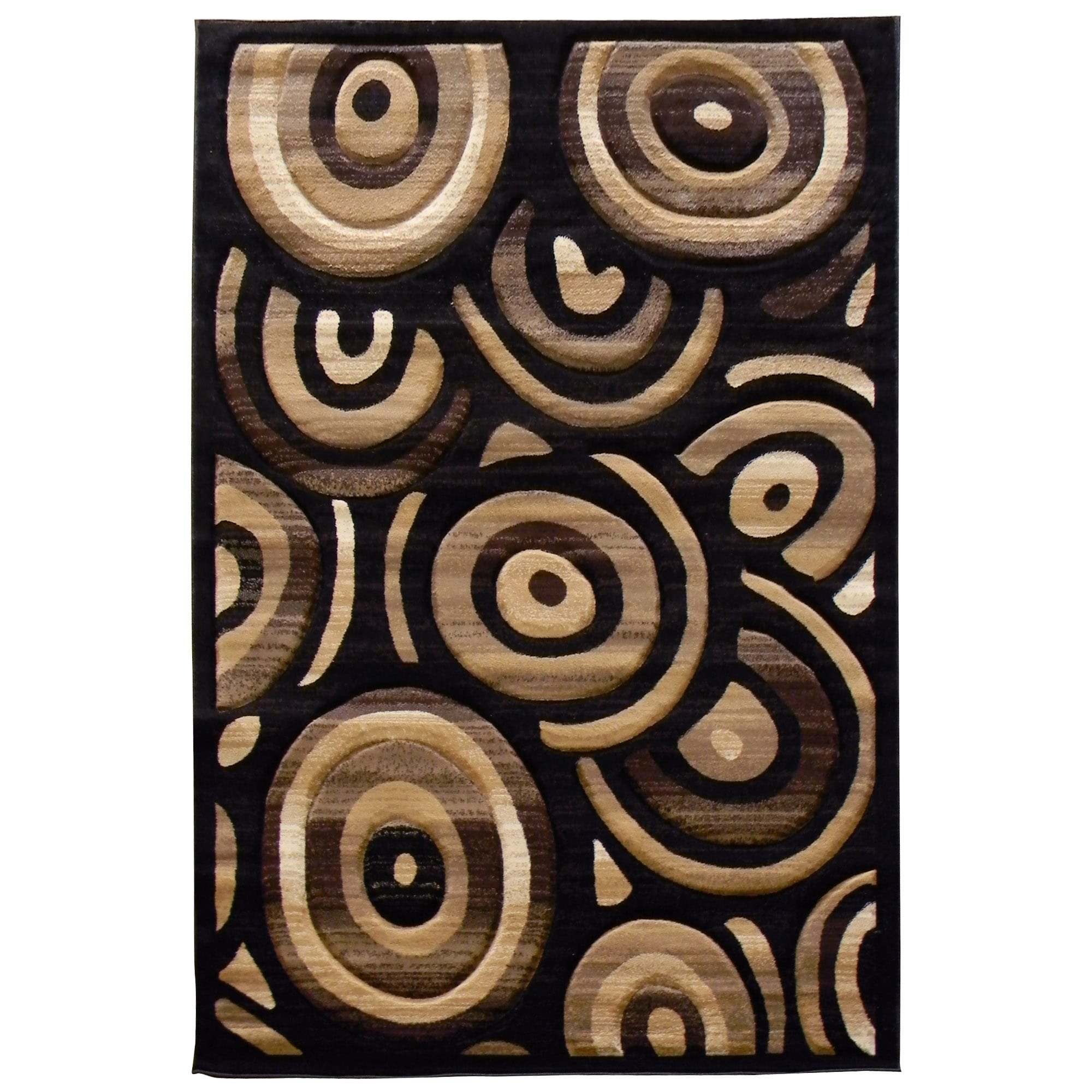 Black Polyolefin Contemporary Geometric Ovals Area Rug (5 X 7)