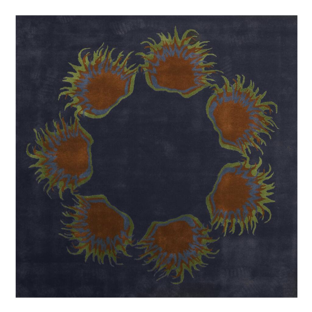 Hand-tufted Wool Blue Contemporary Abstract Atash Rug - 7'9" Square