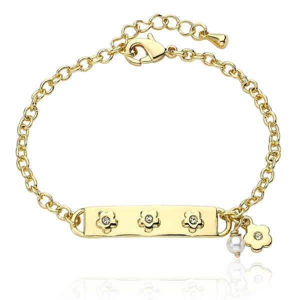 Little Miss Twin Stars Goldplated Children's Pearl and CZ Bracelet (3 4 mm) Little Miss Twin Stars Children's Bracelets