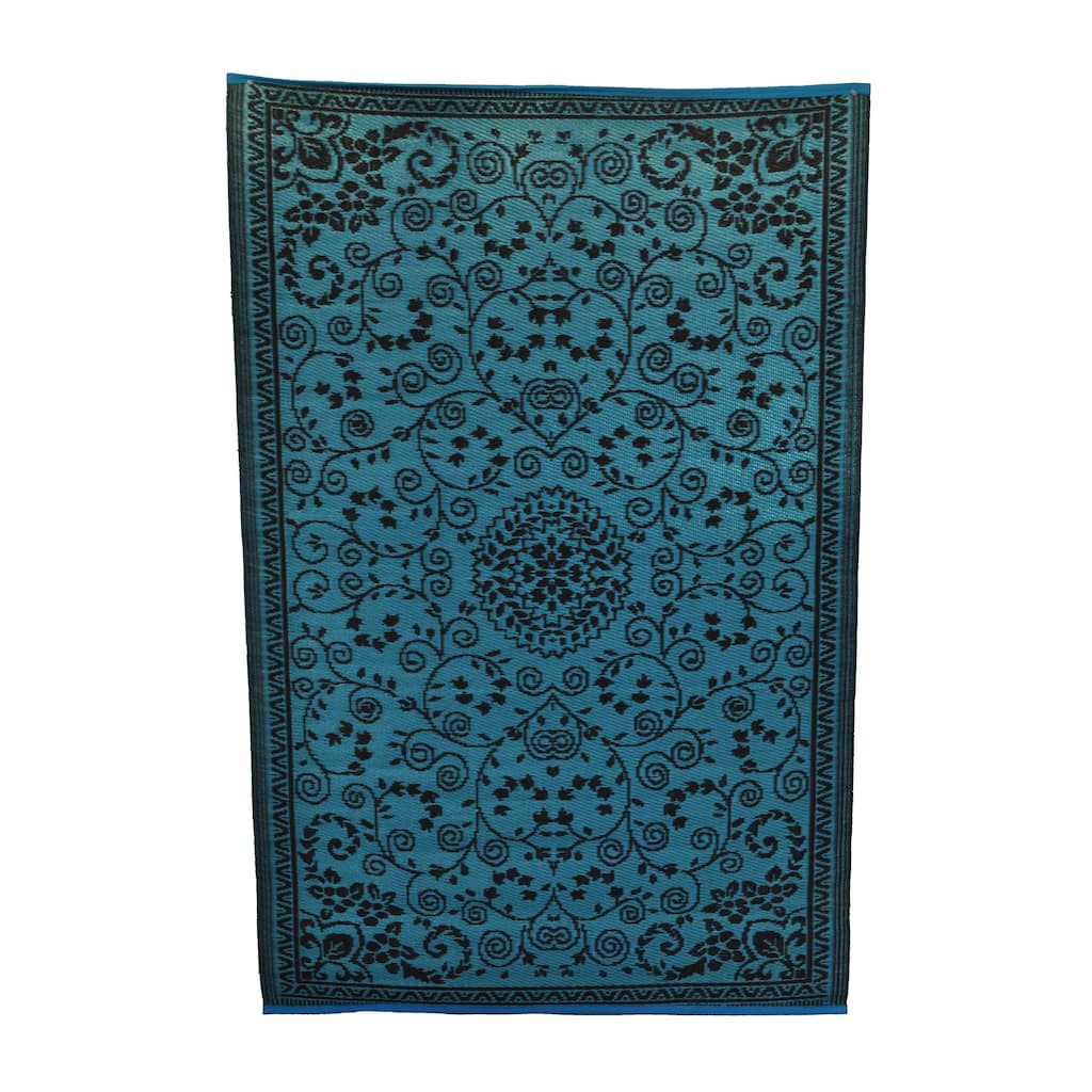 Handmade Indoor/Outdoor Turquoise/Coffee Rug (India) - 6' x 4'