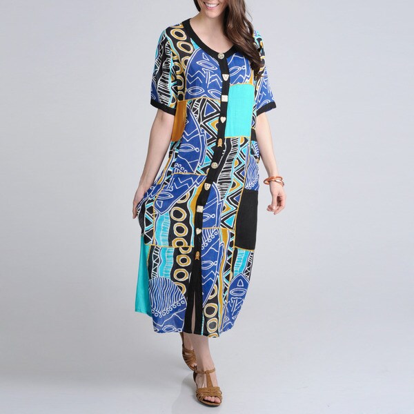 La Cera Women's Turquoise Tribal Print Casual Maxi Dress - 15324813 ...