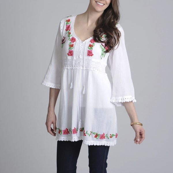 La Cera Women's Embroidered Tunic Top - 15324819 - Overstock.com ...