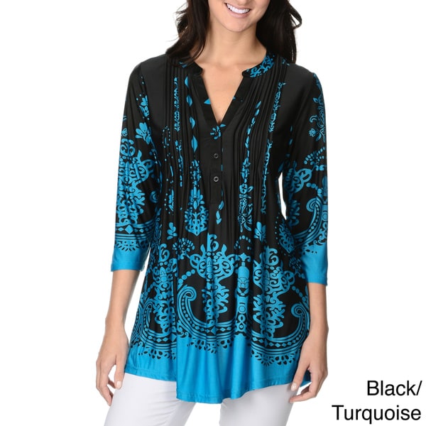 La Cera Women's Printed Pleated Top Tunic - 15324824 - Overstock.com ...