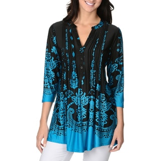 Shop La Cera Women's Printed Pleated V-neck 3/4-sleeve Tunic - Free ...